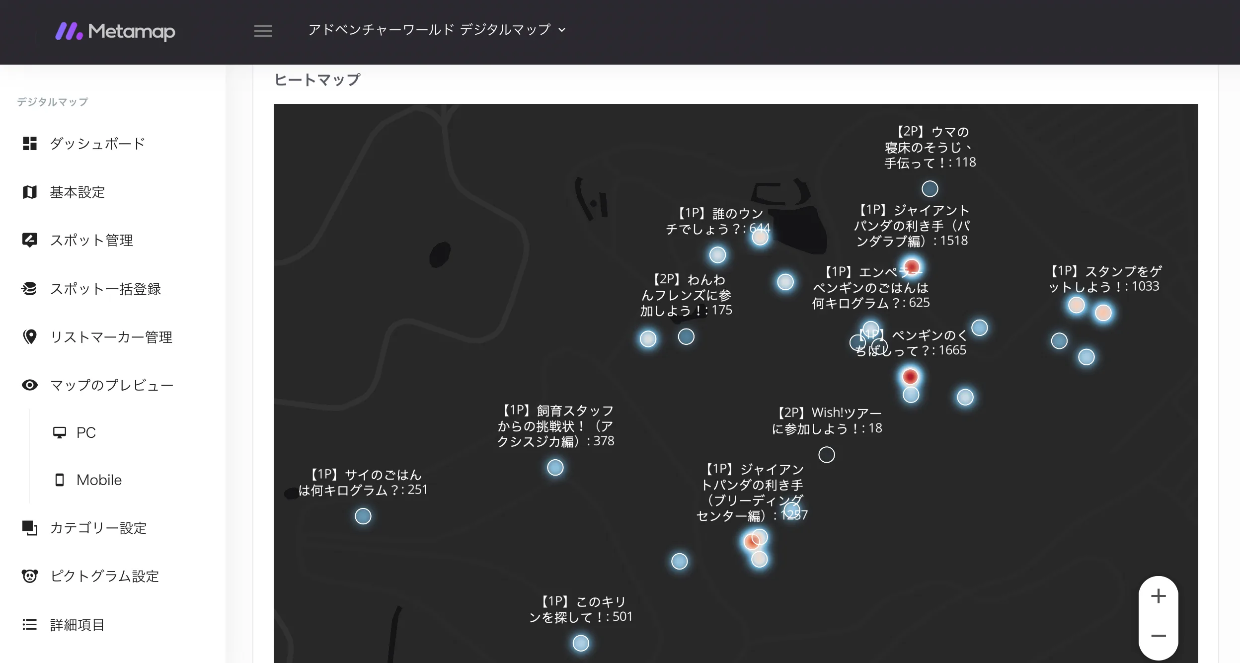 ヒートマップで集中と閑散ポイントを確認し、分散施策に利⽤